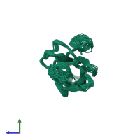 PDB entry 2jv6 coloured by chain, ensemble of 20 models, side view.