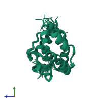 PDB entry 2jv9 coloured by chain, ensemble of 30 models, side view.
