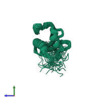 PDB entry 2jva coloured by chain, ensemble of 20 models, side view.