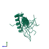 PDB entry 2jvd coloured by chain, ensemble of 20 models, side view.