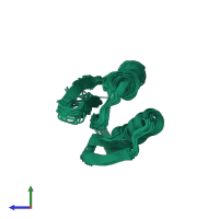 PDB entry 2jvf coloured by chain, ensemble of 20 models, side view.