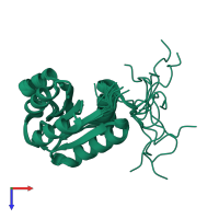 PDB entry 2jvi coloured by chain, ensemble of 10 models, top view.