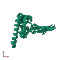 PDB entry 2jvn coloured by chain, ensemble of 10 models, front view.