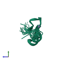 PDB entry 2jvy coloured by chain, ensemble of 10 models, side view.