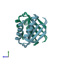 PDB entry 2jwl coloured by chain, ensemble of 20 models, side view.