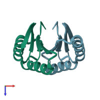 PDB entry 2jwl coloured by chain, ensemble of 20 models, top view.