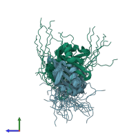 PDB entry 2jwn coloured by chain, ensemble of 20 models, side view.
