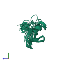 PDB entry 2jxd coloured by chain, ensemble of 15 models, side view.