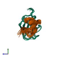 PDB entry 2jy6 coloured by chain, ensemble of 10 models, side view.