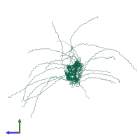 PDB entry 2jy9 coloured by chain, ensemble of 20 models, side view.