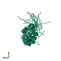 PDB entry 2jyg coloured by chain, ensemble of 30 models, side view.