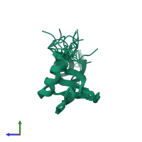 PDB entry 2jyo coloured by chain, ensemble of 20 models, side view.