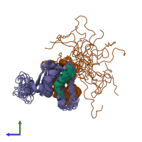 PDB entry 2jz3 coloured by chain, ensemble of 20 models, side view.