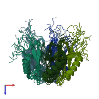 PDB entry 2jz7 coloured by chain, ensemble of 10 models, top view.