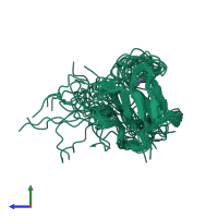 PDB entry 2jz8 coloured by chain, ensemble of 20 models, side view.