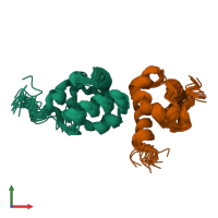 PDB entry 2jzb coloured by chain, ensemble of 20 models, front view.