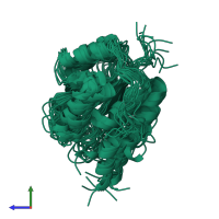 PDB entry 2jzc coloured by chain, ensemble of 10 models, side view.