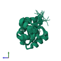 PDB entry 2jzd coloured by chain, ensemble of 20 models, side view.