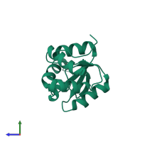 PDB entry 2jze coloured by chain, side view.