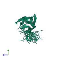 PDB entry 2jzl coloured by chain, ensemble of 30 models, side view.