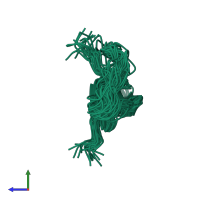 PDB entry 2jzm coloured by chain, ensemble of 20 models, side view.