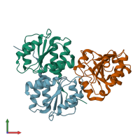 PDB entry 2jzn coloured by chain, front view.