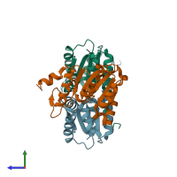 PDB entry 2jzn coloured by chain, side view.
