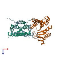 PDB entry 2jzn coloured by chain, top view.