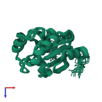 PDB entry 2jzs coloured by chain, ensemble of 20 models, top view.