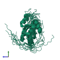 PDB entry 2jzt coloured by chain, ensemble of 20 models, side view.