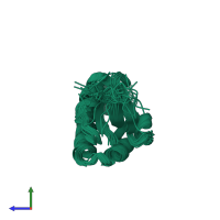 PDB entry 2jzv coloured by chain, ensemble of 25 models, side view.