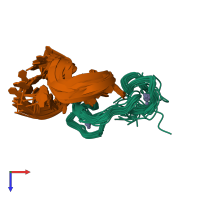PDB entry 2jzw coloured by chain, ensemble of 19 models, top view.