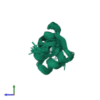 PDB entry 2k0b coloured by chain, ensemble of 30 models, side view.