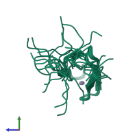 PDB entry 2k0c coloured by chain, ensemble of 20 models, side view.