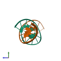 PDB entry 2k0v coloured by chain, side view.