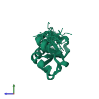 PDB entry 2k0z coloured by chain, ensemble of 20 models, side view.