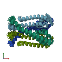 PDB entry 2k1e coloured by chain, ensemble of 20 models, front view.