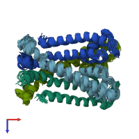PDB entry 2k1e coloured by chain, ensemble of 20 models, top view.