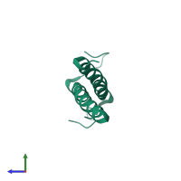 Homo dimeric assembly 1 of PDB entry 2k1l coloured by chemically distinct molecules, side view.