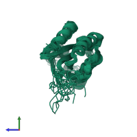 PDB entry 2k1s coloured by chain, ensemble of 20 models, side view.