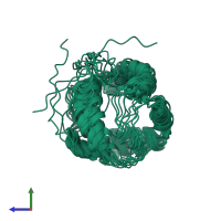 PDB entry 2k21 coloured by chain, ensemble of 10 models, side view.