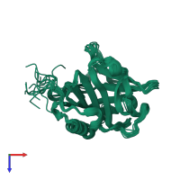 PDB entry 2k23 coloured by chain, ensemble of 15 models, top view.