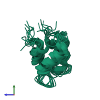 PDB entry 2k2a coloured by chain, ensemble of 10 models, side view.