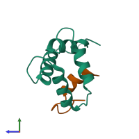 Hetero dimeric assembly 1 of PDB entry 2k2i coloured by chemically distinct molecules, side view.