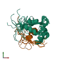 PDB entry 2k2i coloured by chain, ensemble of 15 models, front view.