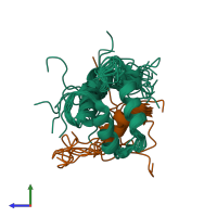 PDB entry 2k2i coloured by chain, ensemble of 15 models, side view.