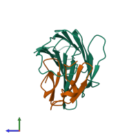 PDB entry 2k2s coloured by chain, side view.