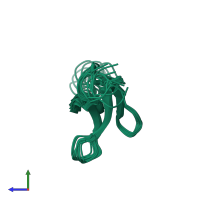 PDB entry 2k2t coloured by chain, ensemble of 10 models, side view.