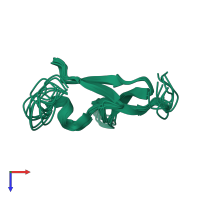 PDB entry 2k2t coloured by chain, ensemble of 10 models, top view.