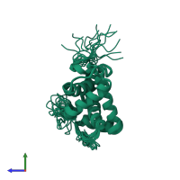 PDB entry 2k36 coloured by chain, ensemble of 15 models, side view.